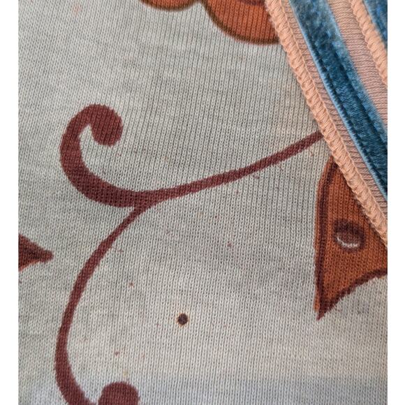 Y2K Forbidden 3/4 Sleeve V-Neck Velvet Trim Beaded Top Tan and Blue Size Medium - Picture 7 of 12